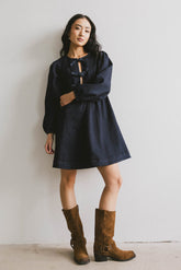 Tyler Peplum Mini Dress in Dark Wash - FINAL SALE