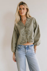 Violet Embroidered Blouse in Sage - FINAL SALE