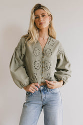 Violet Embroidered Blouse in Sage - FINAL SALE