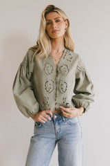 Violet Embroidered Blouse in Sage - FINAL SALE