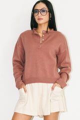 Meli Button Front Knit Sweater in Mauve - FINAL SALE