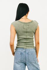 Penny Cap Sleeve Top in Olive - FINAL SALE