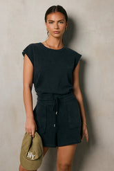Remi Cutoff Romper in Black - FINAL SALE