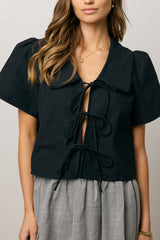 Ethan Tie Front Blouse in Black - FINAL SALE