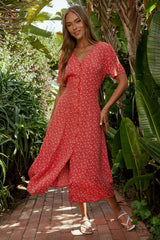 Ember Floral Midi Dress in Red - FINAL SALE