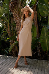 Vaeda Ribbed Tie Dress in Tan - FINAL SALE