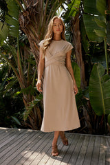 Vaeda Ribbed Tie Dress in Tan - FINAL SALE
