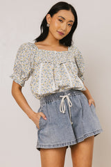 Tiffany Floral Blouse in Blue - FINAL SALE