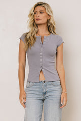 Vestia Button Up Tee in Slate Blue