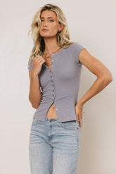 Vestia Button Up Tee in Slate Blue