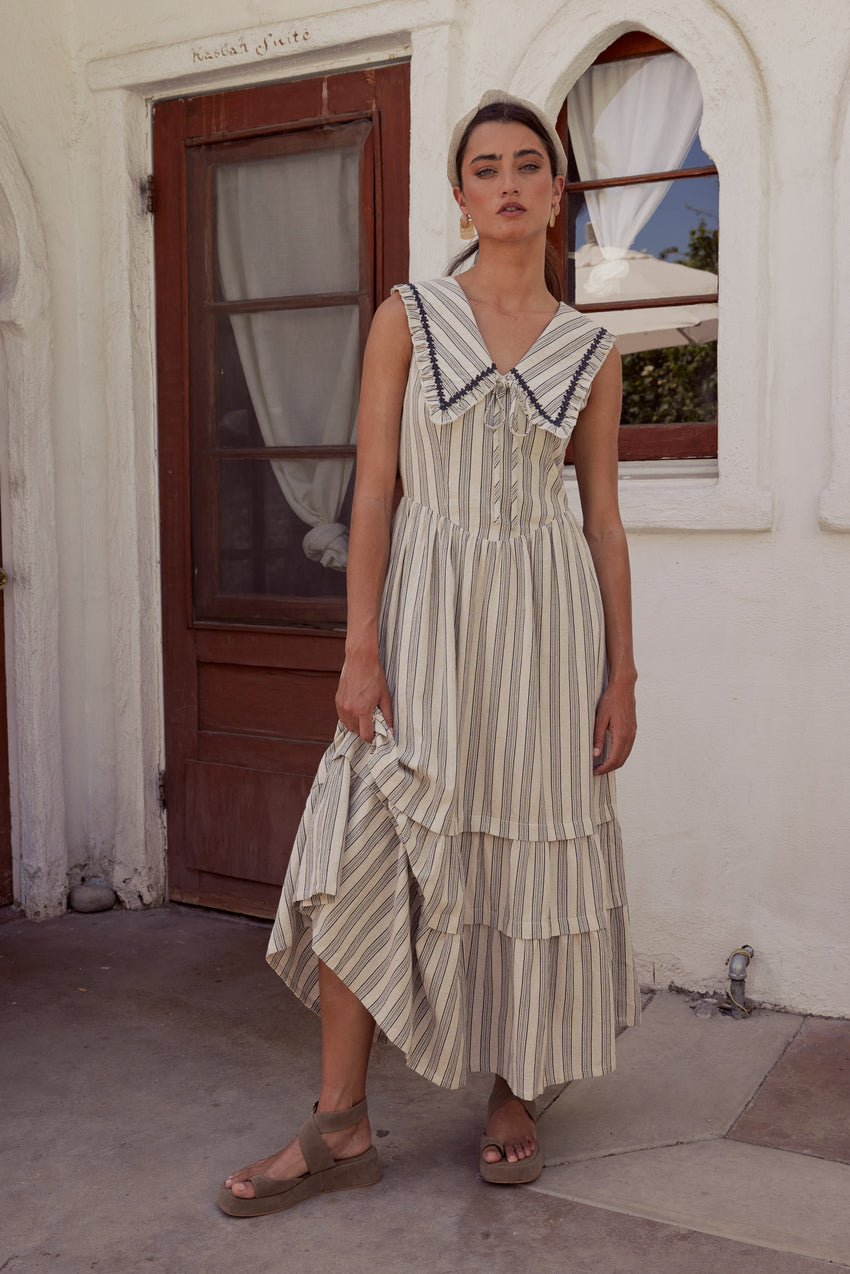 Miya Collared Midi Dress in Natural - FINAL SALE