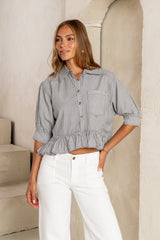 Avery Striped Blouse in Grey - FINAL SALE