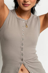 Lucas Button Up Tank Top in Taupe - FINAL SALE