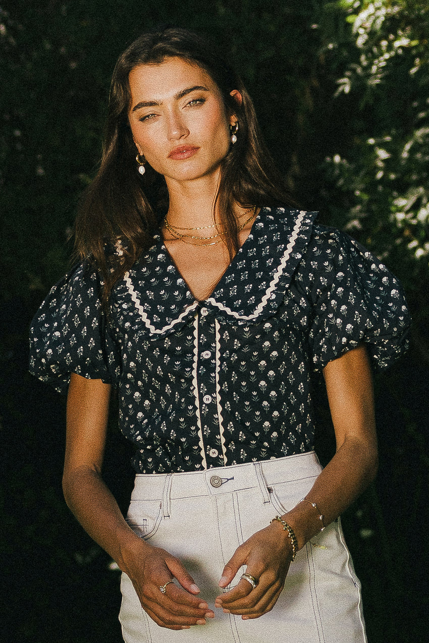 Kayla Collared Blouse in Navy - FINAL SALE