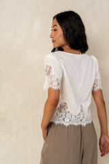 Angel Lace Trim Blouse in White - FINAL SALE