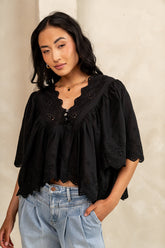 Faye Embroidered Blouse in Black - FINAL SALE