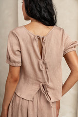 Elani Tie Blouse in Mocha - FINAL SALE