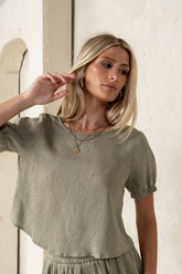 Elani Tie Blouse in Olive - FINAL SALE