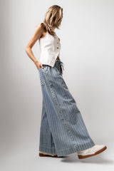 Melanie Striped Wide Leg Pants in Light Wash - FINAL SALE