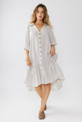 Theo Striped Midi Dress in Grey - FINAL SALE