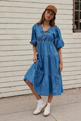 Nadia Midi Dress in Light Wash - FINAL SALE