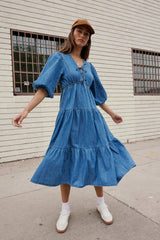 Nadia Midi Dress in Light Wash - FINAL SALE