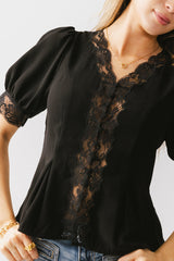 Angie Lace Trim Blouse in Black - FINAL SALE