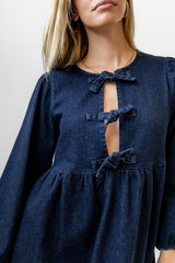 Tyler Peplum Mini Dress in Dark Wash - FINAL SALE
