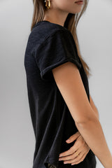 Selena Rolled Sleeve Shirt in Black - FINAL SALE