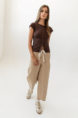 Vestia Button Up Tee in Brown