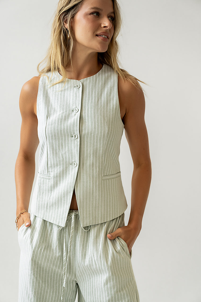 Rosa Striped Vest in Green - FINAL SALE