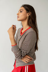Josy Button Front Cardigan in Red - FINAL SALE