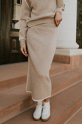 Kenna Contrast Midi Skirt in Oatmeal - FINAL SALE