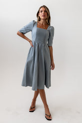 Paisley Smocked Midi Dress in Slate Blue - FINAL SALE