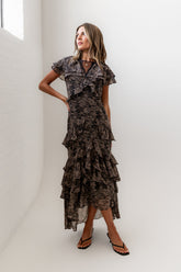 James Ruffle Maxi Dress in Grey