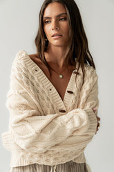 Noah Cable Knit Cardigan in Cream - FINAL SALE