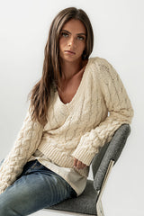 Zeke Cable Knit Sweater in Cream - FINAL SALE