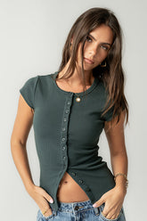 Vestia Button Up Tee in Teal - FINAL SALE