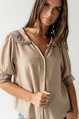 Zayne Button Up in Taupe - FINAL SALE