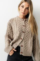 Noah Cable Knit Cardigan in Taupe - FINAL SALE