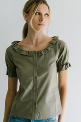 Connie Ruffle Blouse in Olive - FINAL SALE