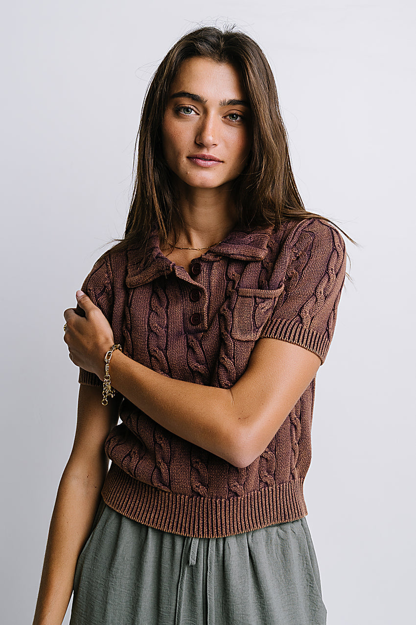 Halle Cable Knit Top in Plum - FINAL SALE