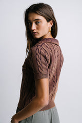 Halle Cable Knit Top in Plum - FINAL SALE