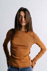 Toby Ribbed Top in Rust - FINAL SALE