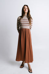 Zeda Midi Dress in Brown Stripe - FINAL SALE