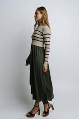 Zeda Midi Dress in Olive Stripe
