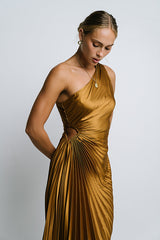 Asymmetrical Pleated Maxi Dress in Gold - FINAL SALE