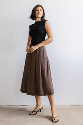 Tristan Mixed Media Midi Dress in Brown - FINAL SALE