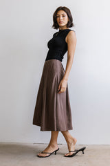 Tristan Mixed Media Midi Dress in Brown - FINAL SALE