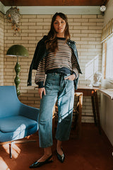 Jocelyn Barrel Jeans in Medium Wash Stripe - FINAL SALE